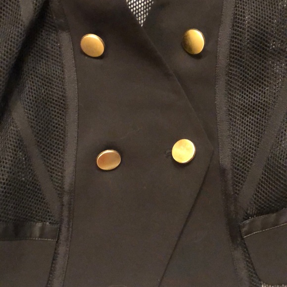 NWOT Black Crop Mesh Gold Zipper Button Blazer Size 4/6 - Picture 10 of 12